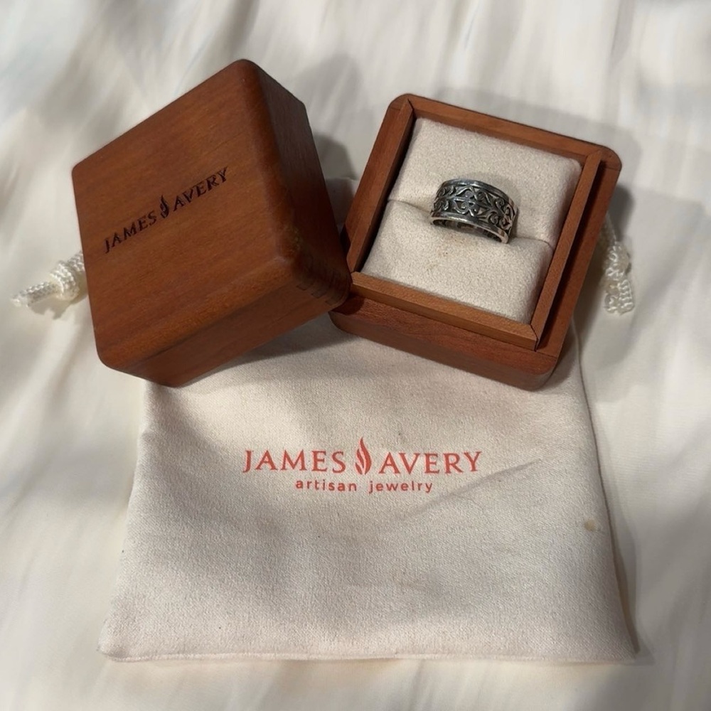*RETIRED*James Avery Sterling Silver Scroll Open Adorned Wide Band ring